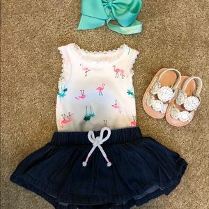 Carters onesie and cat and jack skirt